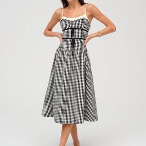 For Love And Lemons Georgia Dress Women's Size Medium Gingham Black White Whimsy